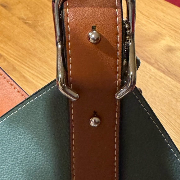 Steel Blue and Brown Leather Tote Bag with Cosmetic Pouch - Picture 7 of 12